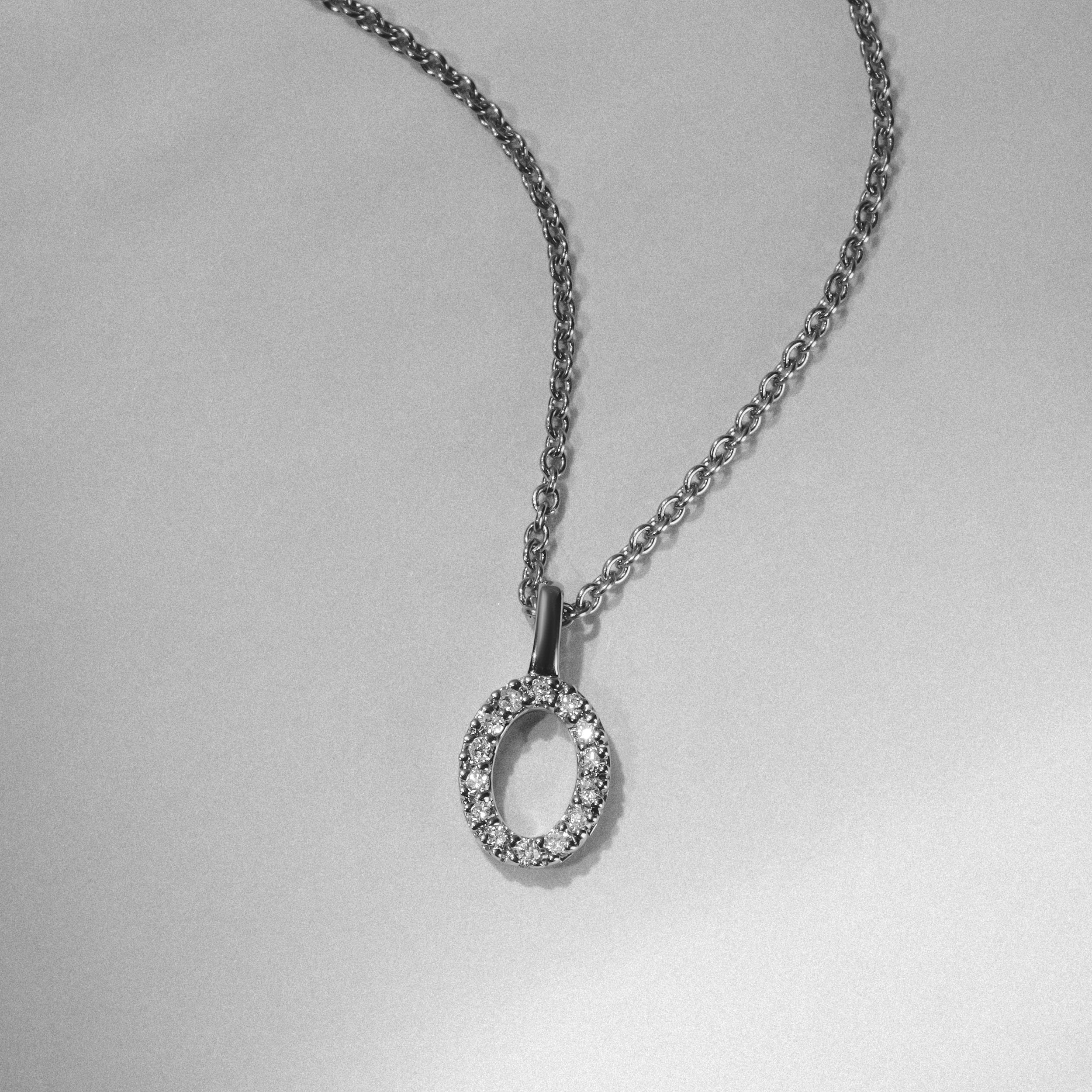 Love Letter Initial O Lab Diamond Necklace set in 9K White Gold